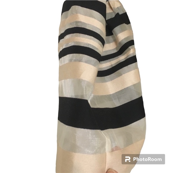 Joseph Ribkoff black top w/organza ribbon stripe sleeves - Picture 5 of 7